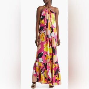 NWT Ted Baker Ikella abstract-print‎ floral pink yellow white long maxi dress